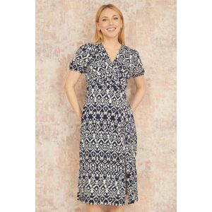 Yumi Women's Navy Ikat Print Midi Dress With Split Hem Size: 10 Navy 10 Yumi Women's Navy Ikat Print Midi Dress With Split Hem Size: 10 Navy 10