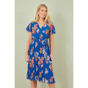 Yumi Women's Blue Floral Pleated Wrap Dress Size: 12 Blue 12 Yumi Women's Blue Floral Pleated Wrap Dress Size: 12 Blue 12