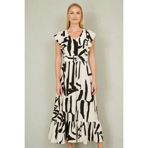 Yumi Women's Ivory Abstract Print Viscose Midi Dress With Matching Belt in Beige Size: 12 Beige 12 Yumi Women's Ivory Abstract Print Viscose Midi Dress With Matching Belt in Beige Size: 12 Beige 12