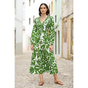 Yumi Women's Green Abstract Print Ruched Midi Dress With Long Sleeves Size: 10 Green 10 Yumi Women's Green Abstract Print Ruched Midi Dress With Long Sleeves Size: 10 Green 10