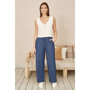 Yumi Women's Blue Chambray Relaxed Fit Wide Leg Trousers Size: 10 Blue 10 Yumi Women's Blue Chambray Relaxed Fit Wide Leg Trousers Size: 10 Blue 10