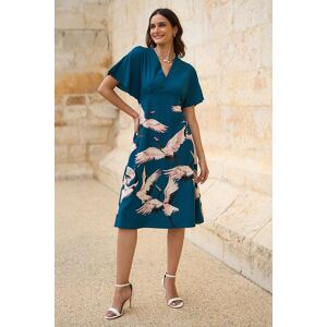 Yumi Women's Teal Recycled Fabric Crane Print Kimono Midi Dress Size: 16 Teal 16 Yumi Women's Teal Recycled Fabric Crane Print Kimono Midi Dress Size: 16 Teal 16