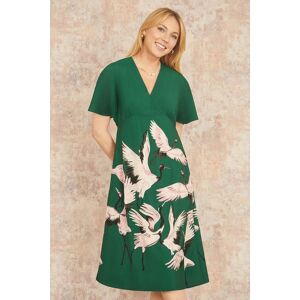 Yumi Women's Green Recycled Fabric Crane Print Kimono Midi Dress Size: 22 Green 22 Yumi Women's Green Recycled Fabric Crane Print Kimono Midi Dress Size: 22 Green 22