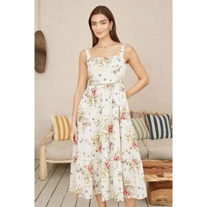 Yumi Women's White Floral Broderie Anglaise Midi Sun Dress in Ivory Size: 12 Ivory 12 Yumi Women's White Floral Broderie Anglaise Midi Sun Dress in Ivory Size: 12 Ivory 12