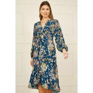 Yumi Women's Blue Butterly Floral Tie Knot Front Long Sleeve Midi Dress in Navy Size: 10 Navy 10 Yumi Women's Blue Butterly Floral Tie Knot Front Long Sleeve Midi Dress in Navy Size: 10 Navy 10