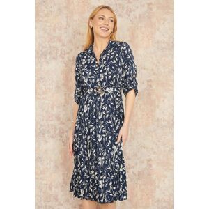 Yumi Women's Navy Floral Print Pleated Skater Dress With Buckle Size: 16 Navy 16 Yumi Women's Navy Floral Print Pleated Skater Dress With Buckle Size: 16 Navy 16