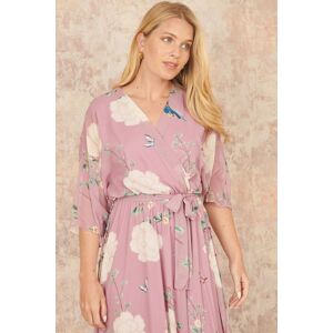 Yumi Women's Pink Bird & Floral Print Midi Wrap Dress Size: 14 Pink 14 Yumi Women's Pink Bird & Floral Print Midi Wrap Dress Size: 14 Pink 14