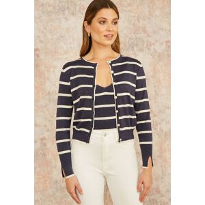 Yumi Women's Navy Striped Sparkle Knitted Cardigan Size: Medium Navy M Yumi Women's Navy Striped Sparkle Knitted Cardigan Size: Medium Navy M