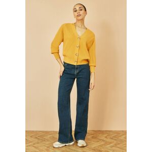 Yumi Women's Mustard Relaxed Fit Cardigan With Stitch Detail Size: Medium Mustard M Yumi Women's Mustard Relaxed Fit Cardigan With Stitch Detail Size: Medium Mustard M