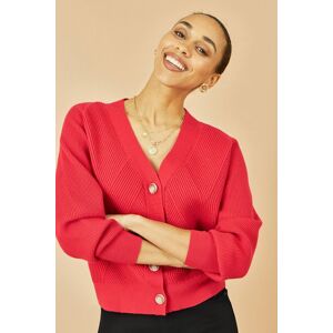 Yumi Women's Red Relaxed Fit Cardigan With Stitch Detail Size: Large Red L Yumi Women's Red Relaxed Fit Cardigan With Stitch Detail Size: Large Red L