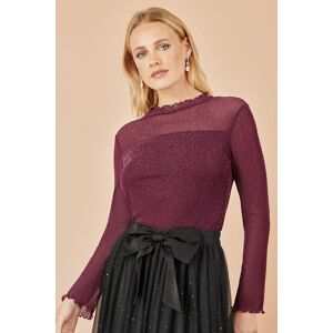 Yumi Women's Burgundy Shimmer Print Mesh Stretch Fitted Top Size: 10 Burgundy 10 Yumi Women's Burgundy Shimmer Print Mesh Stretch Fitted Top Size: 10 Burgundy 10