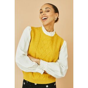 Yumi Women's Mustard Cable Knit Sleeveless Jumper Size: Small Mustard S Yumi Women's Mustard Cable Knit Sleeveless Jumper Size: Small Mustard S