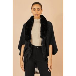 Yumi Women's Black Fur Collar Shrug With Tassel Hem Size: S/M Black S/M Yumi Women's Black Fur Collar Shrug With Tassel Hem Size: S/M Black S/M