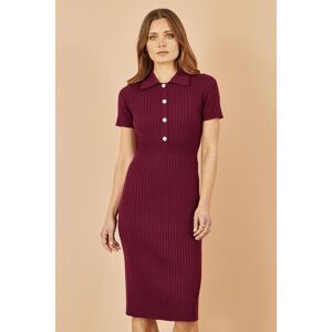 Yumi Women's Burgundy Fitted Rib Knitted Midi Dress With Daisy Buttons Size: Small Burgundy S Yumi Women's Burgundy Fitted Rib Knitted Midi Dress With Daisy Buttons Size: Small Burgundy S