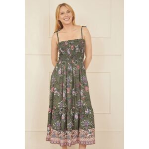 Yumi Women's Green Strappy Paisley Print Midi Dress With Ruched Bodice Size: 16 Green 16 Yumi Women's Green Strappy Paisley Print Midi Dress With Ruched Bodice Size: 16 Green 16