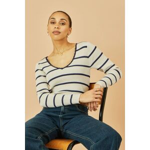 Yumi Women's White Metallic Stripe Knitted Ribbed Top in Ivory Size: Large Ivory L Yumi Women's White Metallic Stripe Knitted Ribbed Top in Ivory Size: Large Ivory L