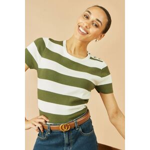 Yumi Women's Green Block Stripe Knitted Top With Button Details Size: Medium Green M Yumi Women's Green Block Stripe Knitted Top With Button Details Size: Medium Green M