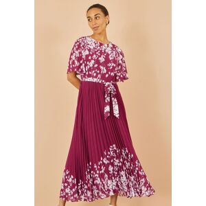 Yumi Women's Burgundy Mirror Floral Design Pleated Midi Dress Size: 14 Burgundy 14 Yumi Women's Burgundy Mirror Floral Design Pleated Midi Dress Size: 14 Burgundy 14