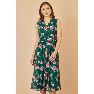 Yumi Women's Green Floral Print Mesh Stretch Midi Dress With Pockets Size: 12 Green 12 Yumi Women's Green Floral Print Mesh Stretch Midi Dress With Pockets Size: 12 Green 12