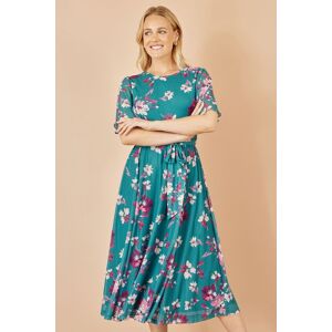 Yumi Women's Teal Mesh Skater Floral Midi Dress Size: 8 Teal 8 Yumi Women's Teal Mesh Skater Floral Midi Dress Size: 8 Teal 8