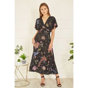 Yumi Women's Black Viscose Bird & Floral Print Kimono Midi Dress Size: 20 Black 20 Yumi Women's Black Viscose Bird & Floral Print Kimono Midi Dress Size: 20 Black 20