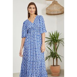Yumi Women's Blue Aztec Print Maxi Dress With Cross Over Back Size: 12 Blue 12 Yumi Women's Blue Aztec Print Maxi Dress With Cross Over Back Size: 12 Blue 12