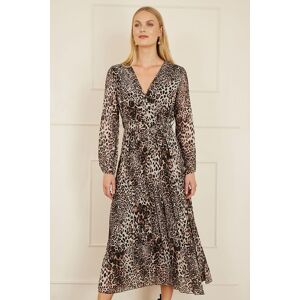 Yumi Women's Brown Leopard Print Pleated Long Sleeve Wrap Midi Dress Size: 8 Brown 8 Yumi Women's Brown Leopard Print Pleated Long Sleeve Wrap Midi Dress Size: 8 Brown 8