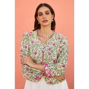 Yumi Women's White Floral Reversible Cotton Quilted Jacket Size: 16 White 16 Yumi Women's White Floral Reversible Cotton Quilted Jacket Size: 16 White 16