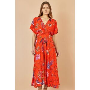 Yumi Women's Orange Viscose Bird & Floral Print Kimono Midi Dress Size: 10 Orange 10 Yumi Women's Orange Viscose Bird & Floral Print Kimono Midi Dress Size: 10 Orange 10