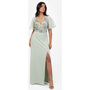 Maya Deluxe Women's Floral Embellished Short Angel Sleeve Maxi Dress in Mint Size: 8 Mint 8 Maya Deluxe Women's Floral Embellished Short Angel Sleeve Maxi Dress in Mint Size: 8 Mint 8