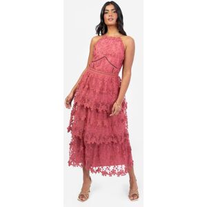 Maya Deluxe Women's Halter Neck Floral Tiered Midi Dress in Pink Size: 14 Pink 14 Maya Deluxe Women's Halter Neck Floral Tiered Midi Dress in Pink Size: 14 Pink 14