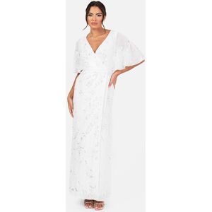Maya Deluxe Women's Bridal Floral Embellished Cape Sleeve Faux Wrap Maxi Dress in White Size: 8 White 8 Maya Deluxe Women's Bridal Floral Embellished Cape Sleeve Faux Wrap Maxi Dress in White Size: 8 White 8