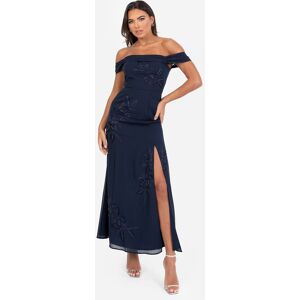 Maya Deluxe Women's Embroidered Bardot Maxi Dress in Dark Navy Size: 20 Dark Navy 20 Maya Deluxe Women's Embroidered Bardot Maxi Dress in Dark Navy Size: 20 Dark Navy 20