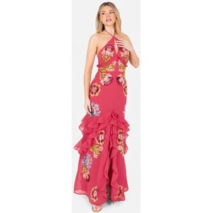Maya Deluxe Women's Floral Embellished Halter Neck Maxi Dress in Pink Size: 14 Pink 14 Maya Deluxe Women's Floral Embellished Halter Neck Maxi Dress in Pink Size: 14 Pink 14