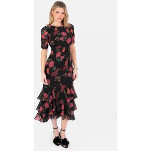 Anaya with Love Women's Floral Short Ruched Sleeve Midi Dress in Black Size: 16 Black 16 Anaya with Love Women's Floral Short Ruched Sleeve Midi Dress in Black Size: 16 Black 16