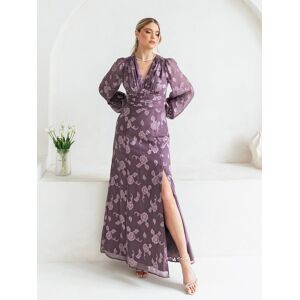 Maya Deluxe Women's Floral Jacquard Long Sleeve Maxi Dress in Lilac Size: 16 Lilac 16 Maya Deluxe Women's Floral Jacquard Long Sleeve Maxi Dress in Lilac Size: 16 Lilac 16
