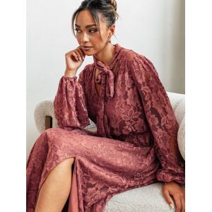 Maya Deluxe Women's Tie Neck Long Sleeve Lace Maxi Dress in Brown Size: 22 Brown 22 Maya Deluxe Women's Tie Neck Long Sleeve Lace Maxi Dress in Brown Size: 22 Brown 22