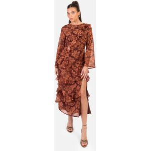 Anaya with Love Women's Floral Long Sleeve Ruffle Midaxi Dress in Brown Size: 12 Brown 12 Anaya with Love Women's Floral Long Sleeve Ruffle Midaxi Dress in Brown Size: 12 Brown 12