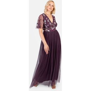 Maya Deluxe Women's Floral Embellished Spot Mesh Maxi Dress in Grape Size: 8 Grape 8 Maya Deluxe Women's Floral Embellished Spot Mesh Maxi Dress in Grape Size: 8 Grape 8