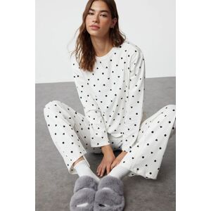 HOXTON GAL Women's Women's Relaxed Fit Pyjama Set Polka Dot & Heart Print in White Size: Medium White M HOXTON GAL Women's Women's Relaxed Fit Pyjama Set Polka Dot & Heart Print in White Size: Medium White M