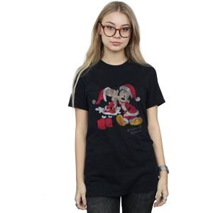 Disney Women's Mickey & Minnie Christmas Kiss Cotton Boyfriend T-Shirt in Black Size: 2XL Black 2XL Disney Women's Mickey & Minnie Christmas Kiss Cotton Boyfriend T-Shirt in Black Size: 2XL Black 2XL