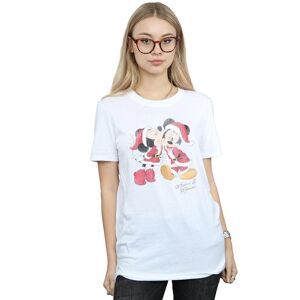 Disney Women's Mickey & Minnie Christmas Kiss Cotton Boyfriend T-Shirt in White Size: 2XL White 2XL Disney Women's Mickey & Minnie Christmas Kiss Cotton Boyfriend T-Shirt in White Size: 2XL White 2XL