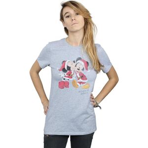 Disney Women's Mickey & Minnie Christmas Kiss Cotton Boyfriend T-Shirt in Grey Size: Large Grey L Disney Women's Mickey & Minnie Christmas Kiss Cotton Boyfriend T-Shirt in Grey Size: Large Grey L