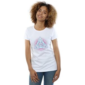 Harry Potter Women's Neon Deathly Hallows Cotton T-Shirt in White Size: Small White S Harry Potter Women's Neon Deathly Hallows Cotton T-Shirt in White Size: Small White S