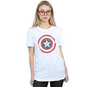 Marvel Women's Captain America Civil War Distressed Shield Cotton Boyfriend T-Shirt in White Size: Medium White M Marvel Women's Captain America Civil War Distressed Shield Cotton Boyfriend T-Shirt in White Size: Medium White M