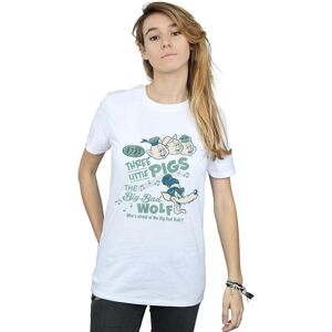Disney Women's Three Little Pigs Who´s Afraid Of The Big Bad Wolf Cotton Boyfriend T-Shirt in White Size: Large White L Disney Women's Three Little Pigs Who´s Afraid Of The Big Bad Wolf Cotton Boyfriend T-Shirt in White Size: Large White L