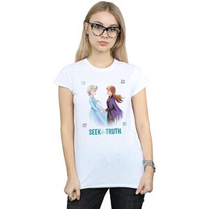Disney Women's Frozen 2 Elsa & Anna Seek The Truth Cotton T-Shirt in White Size: XL White XL Disney Women's Frozen 2 Elsa & Anna Seek The Truth Cotton T-Shirt in White Size: XL White XL