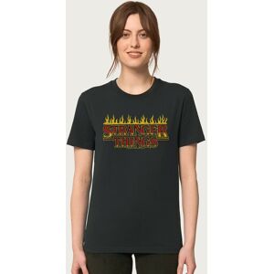 Stranger Things Women's Yellow Flame Logo Relaxed Fit T-Shirt in Black Size: 2XL Black 2XL Stranger Things Women's Yellow Flame Logo Relaxed Fit T-Shirt in Black Size: 2XL Black 2XL