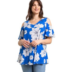 Roman Women's Curve Floral Print V-Neck Cold Shoulder Top in Royal Size: 30-32 Royal 30-32 Roman Women's Curve Floral Print V-Neck Cold Shoulder Top in Royal Size: 30-32 Royal 30-32