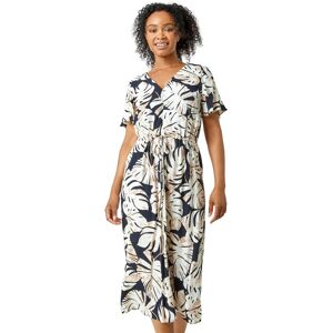 Roman Women's Petite Leaf Print Tie Waist Maxi Dress in Black Size: 18 Black 18 Roman Women's Petite Leaf Print Tie Waist Maxi Dress in Black Size: 18 Black 18